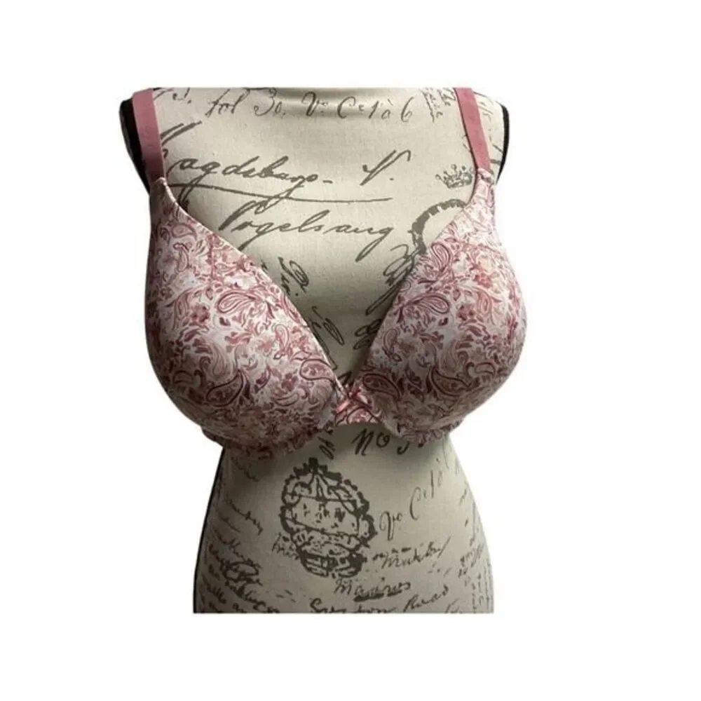 Cacique Pink Paisley Pattern Padded Underwire‎ Bra Floral Print Design 42DDD (F)